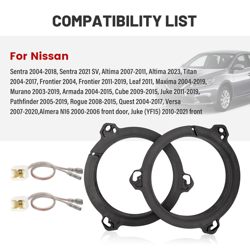 RED WOLF Aftermarket 6.5 inch Speaker Adapter Spacers Ring Bracket Mounting+Speaker Wire Harness Replacement for Nissan Murano Sentra 2000-2019, Titan 2004-2019, Kia K2 2011+ - Image 2